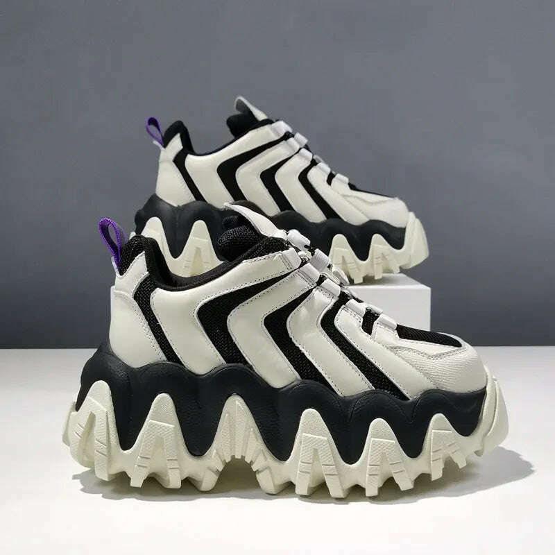 Women Sneakers Lace-Up Genuine Leather Flat Platform Thick Bottom Women Shoes Height Increasing Casual Retro Zapatillas Mujer - KIMLUD