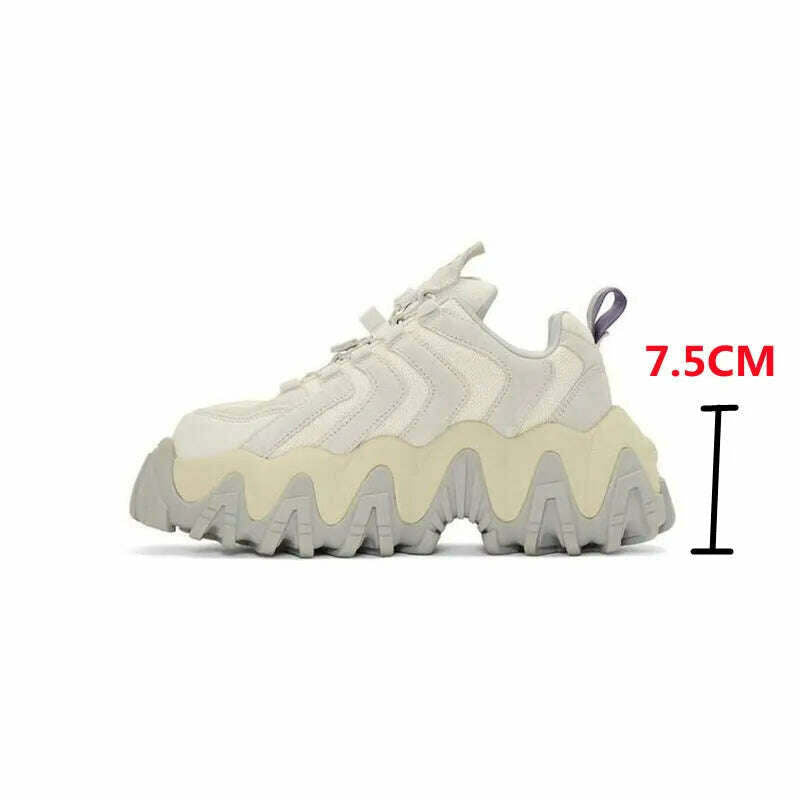 Women Sneakers Lace-Up Genuine Leather Flat Platform Thick Bottom Women Shoes Height Increasing Casual Retro Zapatillas Mujer - KIMLUD