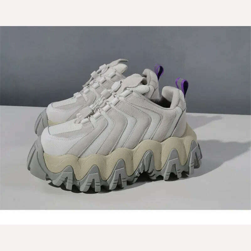 Women Sneakers Lace-Up Genuine Leather Flat Platform Thick Bottom Women Shoes Height Increasing Casual Retro Zapatillas Mujer - KIMLUD