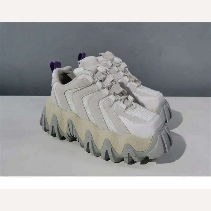 Women Sneakers Lace-Up Genuine Leather Flat Platform Thick Bottom Women Shoes Height Increasing Casual Retro Zapatillas Mujer - KIMLUD