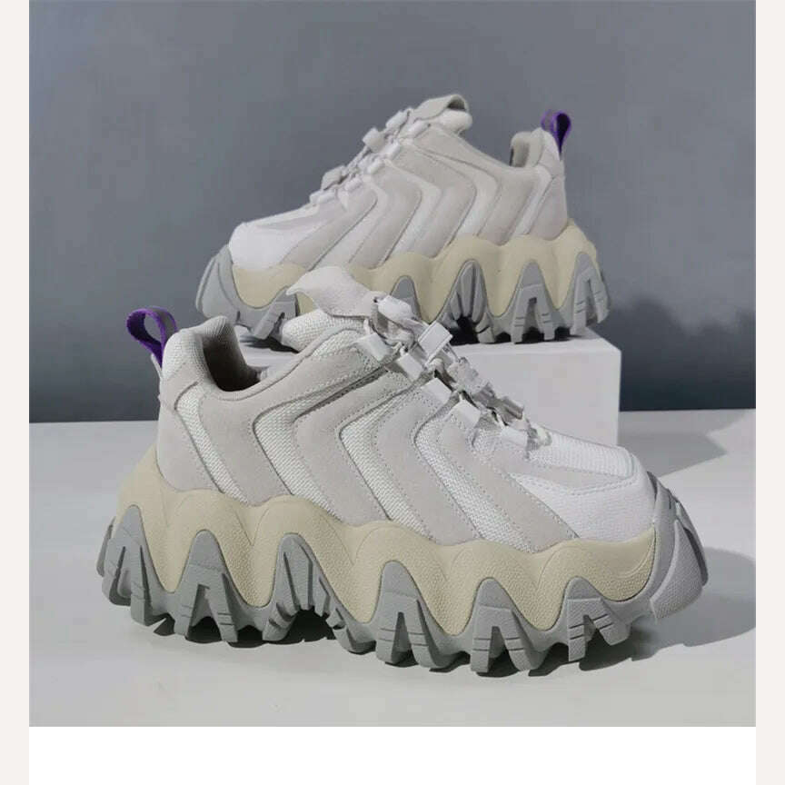 Women Sneakers Lace-Up Genuine Leather Flat Platform Thick Bottom Women Shoes Height Increasing Casual Retro Zapatillas Mujer - KIMLUD