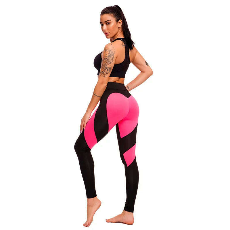 Women Tight Peach Hip Love Leggings High Waist Yoga Pants New Black Red Pink Printed High Elastic Sport Milk Silk Fitness Legins - KIMLUD