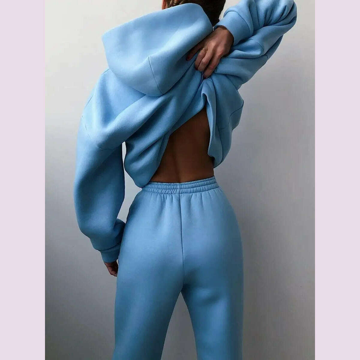 Women Tracksuit Hoodies Casual Solid Long Sleeve Fleece Warm Hooded Sportswear Suit Hoody Pullovers Long Pant Two Pieces Sets - KIMLUD