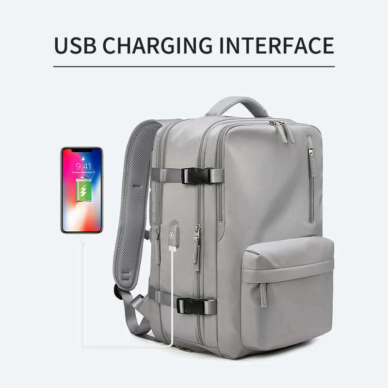 Women Travel Backpack 16 Inch Girl Expanded 39L USB Charging Business Laptop Backpack with Shoe Bag Waterproof Hiking Backpack - KIMLUD