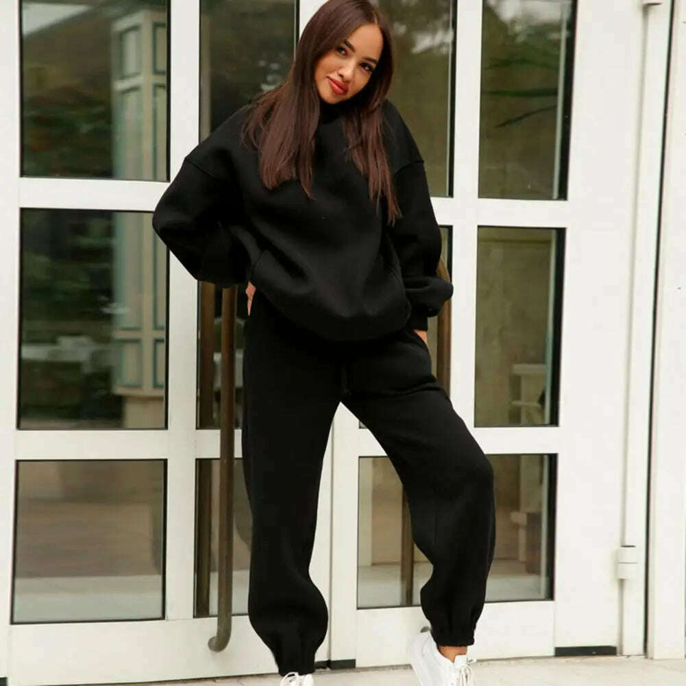 Women Two Piece Sets Tracksuit Hooded Sweatshirt Tops Sweatpants Pants Set Female Spring Autumn Long Sleeve Pullover Sports Set - KIMLUD
