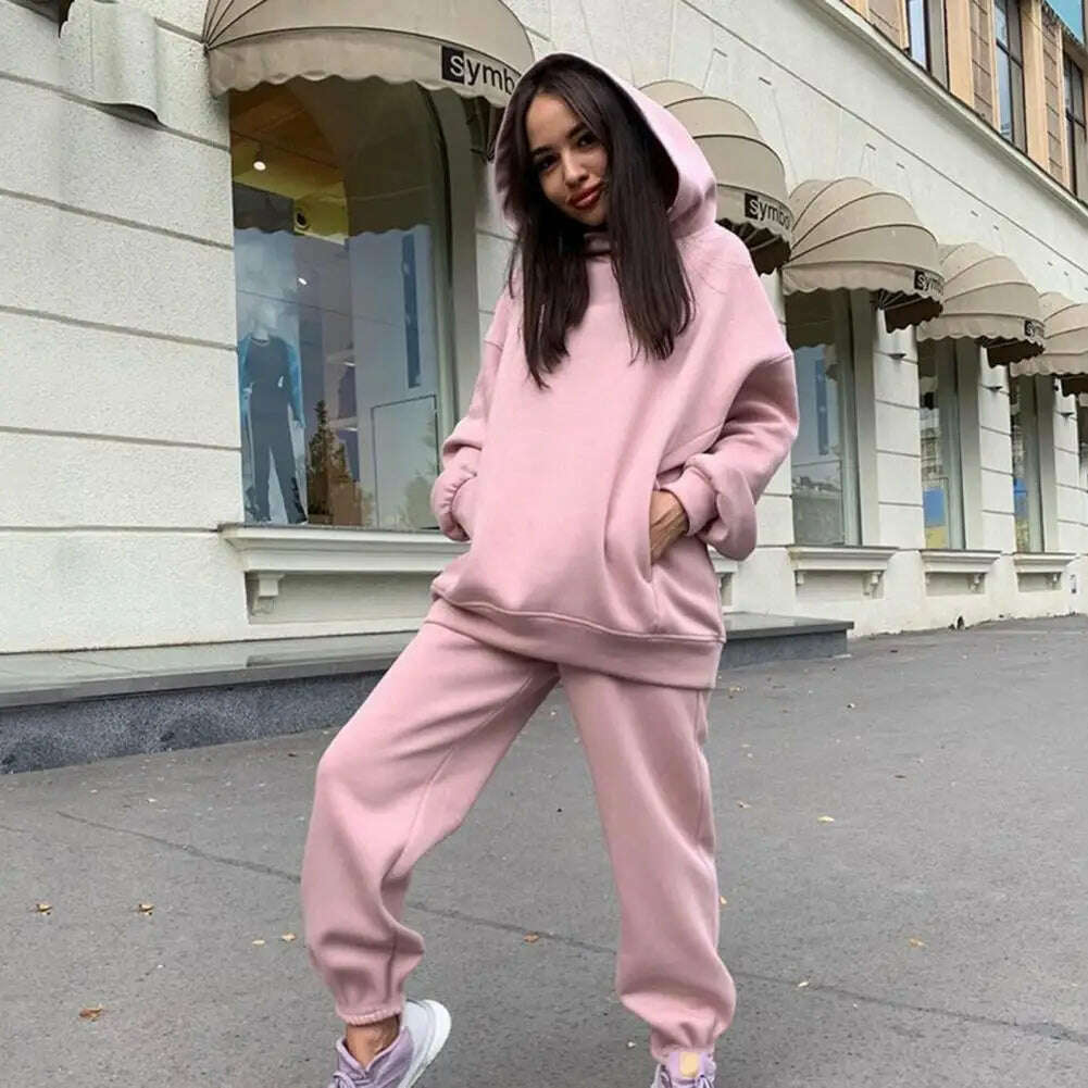 Women Two Piece Sets Tracksuit Hooded Sweatshirt Tops Sweatpants Pants Set Female Spring Autumn Long Sleeve Pullover Sports Set - KIMLUD
