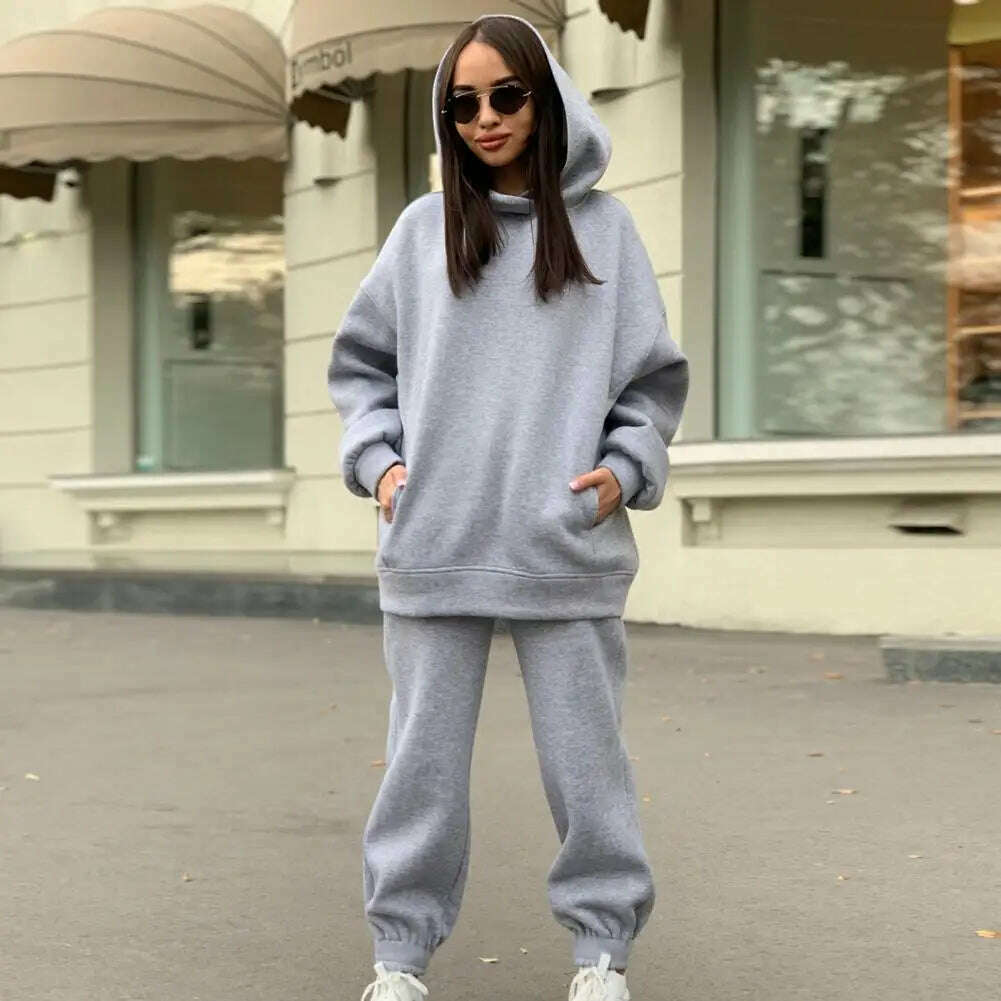 Women Two Piece Sets Tracksuit Hooded Sweatshirt Tops Sweatpants Pants Set Female Spring Autumn Long Sleeve Pullover Sports Set - KIMLUD