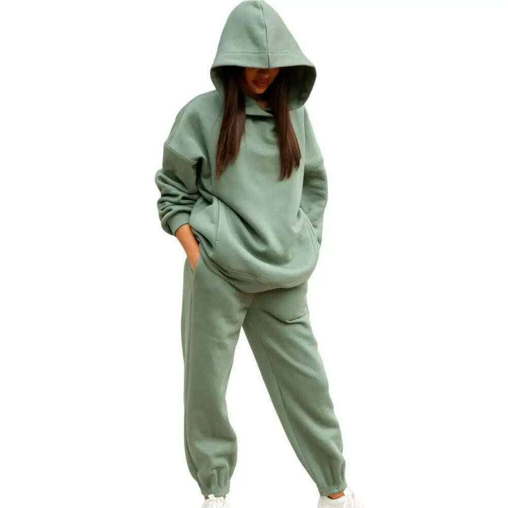 Women Two Piece Sets Tracksuit Hooded Sweatshirt Tops Sweatpants Pants Set Female Spring Autumn Long Sleeve Pullover Sports Set - KIMLUD