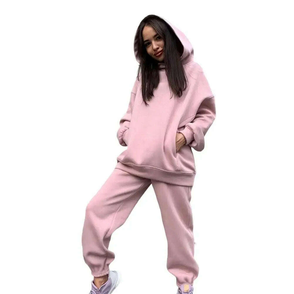 Women Two Piece Sets Tracksuit Hooded Sweatshirt Tops Sweatpants Pants Set Female Spring Autumn Long Sleeve Pullover Sports Set - KIMLUD