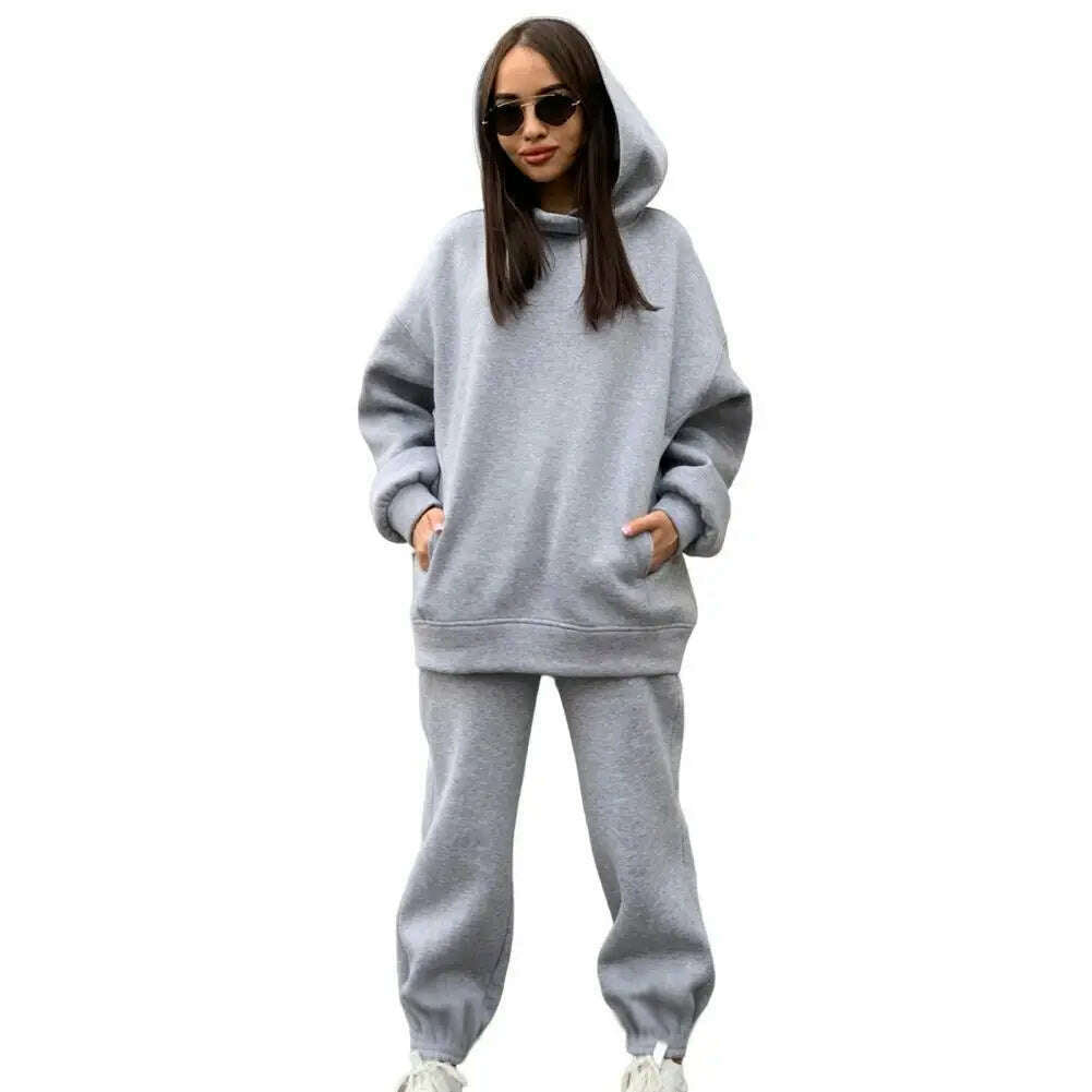 Women Two Piece Sets Tracksuit Hooded Sweatshirt Tops Sweatpants Pants Set Female Spring Autumn Long Sleeve Pullover Sports Set - KIMLUD