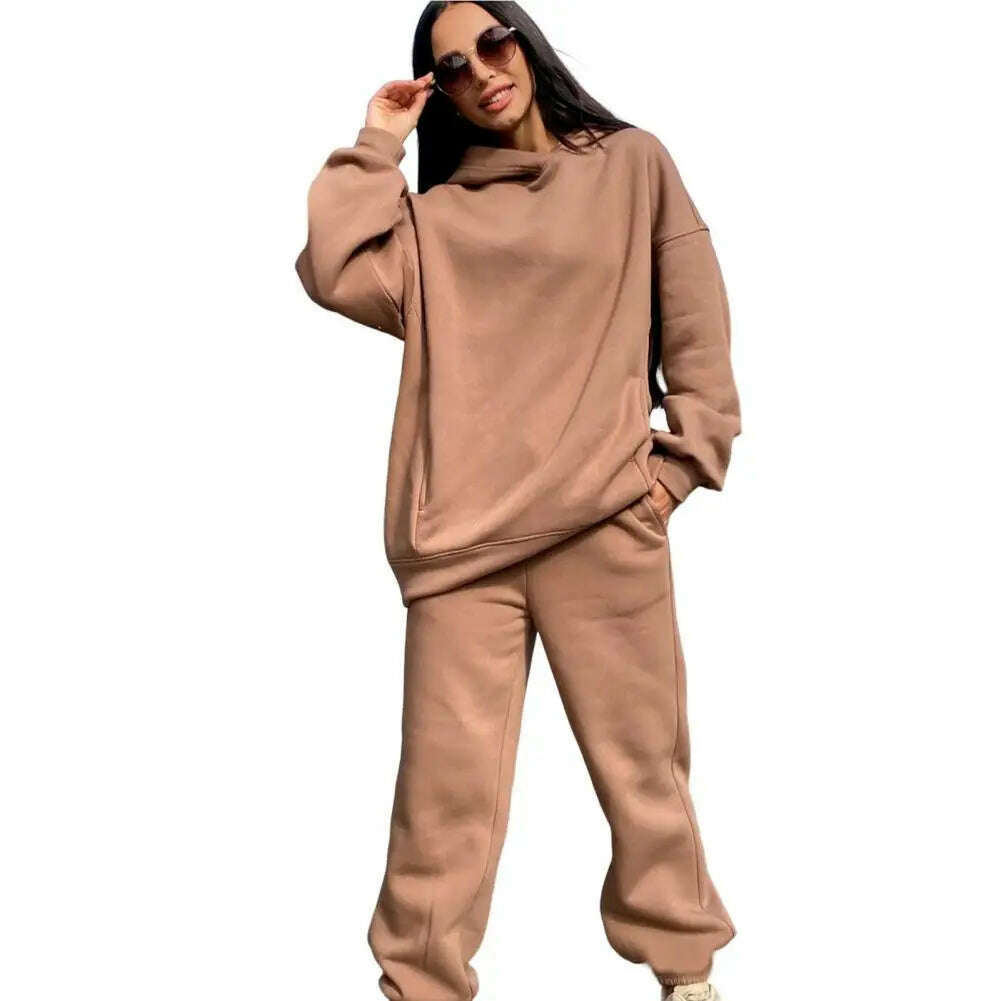 Women Two Piece Sets Tracksuit Hooded Sweatshirt Tops Sweatpants Pants Set Female Spring Autumn Long Sleeve Pullover Sports Set - KIMLUD