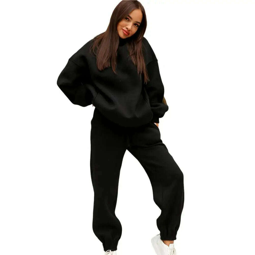 Women Two Piece Sets Tracksuit Hooded Sweatshirt Tops Sweatpants Pants Set Female Spring Autumn Long Sleeve Pullover Sports Set - KIMLUD