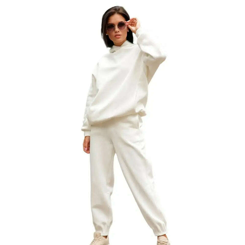 Women Two Piece Sets Tracksuit Hooded Sweatshirt Tops Sweatpants Pants Set Female Spring Autumn Long Sleeve Pullover Sports Set - KIMLUD