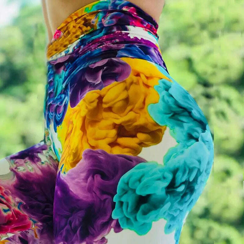 Women Yoga Sports Pants Push Up Pencil Pants Workout Water Droplets Leggings Fitness Print Gym Leggings Elastic Slim Pants Tight - KIMLUD