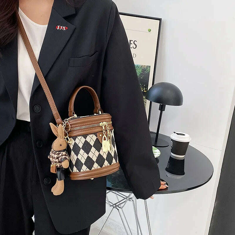 Women's Bag for Women Fashion Luxury Designer Zipper Small Handbags For Women Leather Bucket Shoulder Bag 2023 New Trend Pendant - KIMLUD