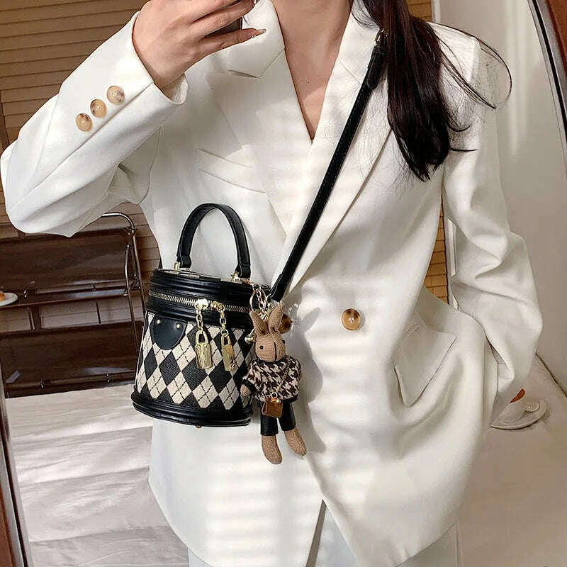 Women's Bag for Women Fashion Luxury Designer Zipper Small Handbags For Women Leather Bucket Shoulder Bag 2023 New Trend Pendant - KIMLUD