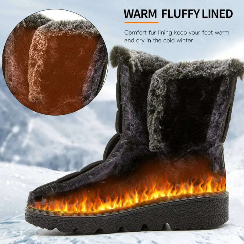 Women's Boots 2024 Trend Winter Shoes For Woman Winter Boots Ankle Low Heels Botas Mujer Waterproof Snow Boots With Fur Shoes - KIMLUD