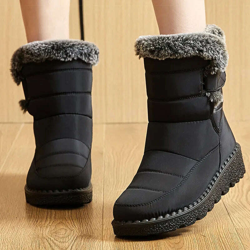 Women's Boots 2024 Trend Winter Shoes For Woman Winter Boots Ankle Low Heels Botas Mujer Waterproof Snow Boots With Fur Shoes - KIMLUD