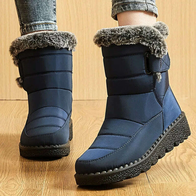 Women's Boots 2024 Trend Winter Shoes For Woman Winter Boots Ankle Low Heels Botas Mujer Waterproof Snow Boots With Fur Shoes - KIMLUD