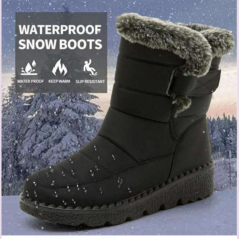 Women's Boots 2024 Trend Winter Shoes For Woman Winter Boots Ankle Low Heels Botas Mujer Waterproof Snow Boots With Fur Shoes - KIMLUD