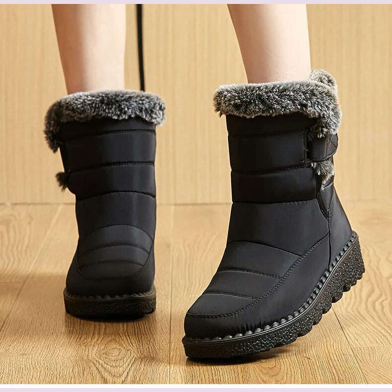 Women's Boots 2024 Trend Winter Shoes For Woman Winter Boots Ankle Low Heels Botas Mujer Waterproof Snow Boots With Fur Shoes - KIMLUD
