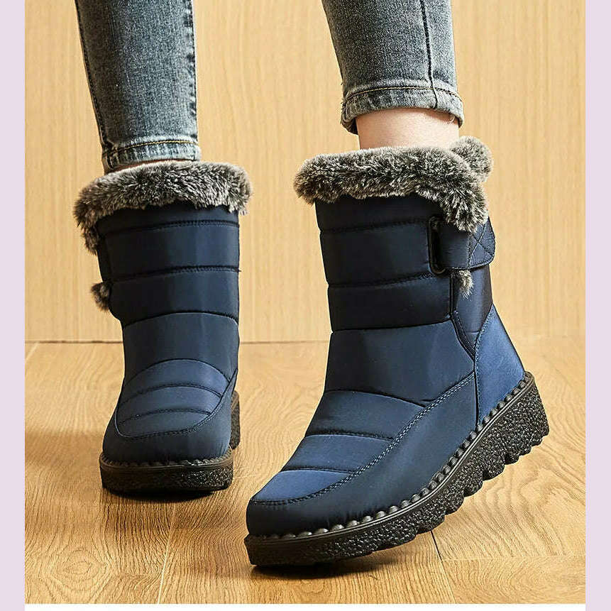 Women's Boots 2024 Trend Winter Shoes For Woman Winter Boots Ankle Low Heels Botas Mujer Waterproof Snow Boots With Fur Shoes - KIMLUD