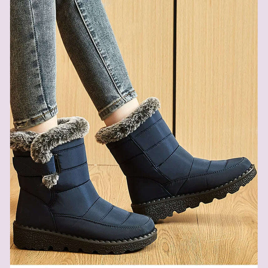 Women's Boots 2024 Trend Winter Shoes For Woman Winter Boots Ankle Low Heels Botas Mujer Waterproof Snow Boots With Fur Shoes - KIMLUD