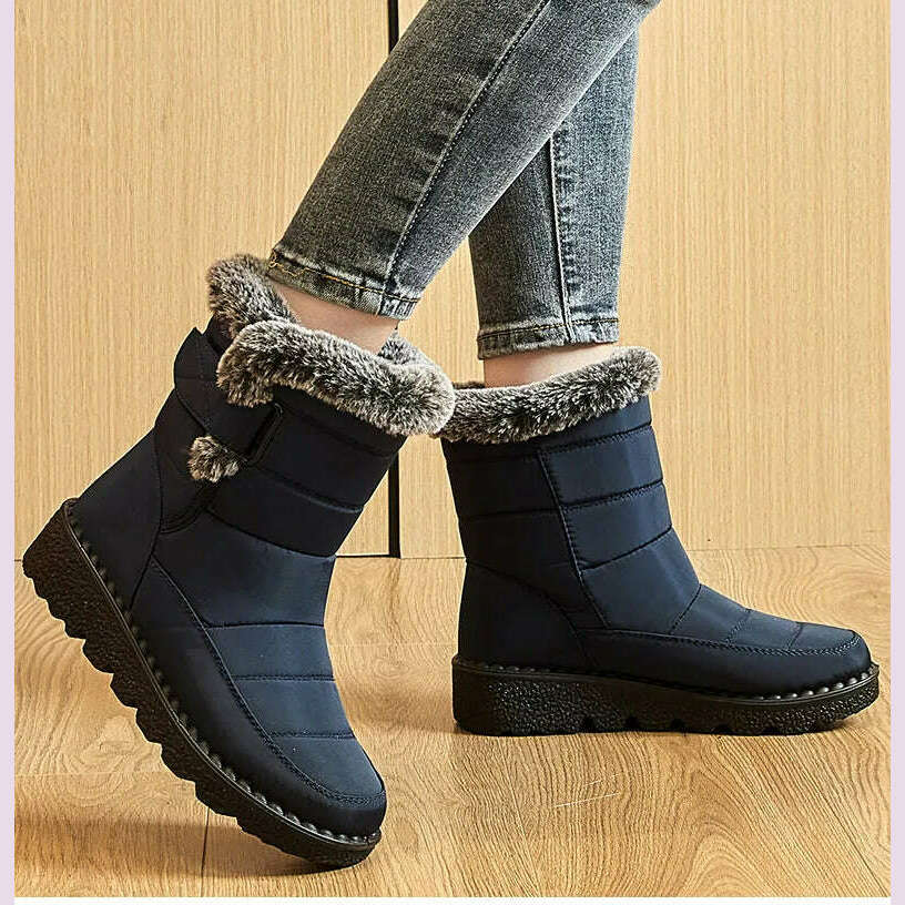 Women's Boots 2024 Trend Winter Shoes For Woman Winter Boots Ankle Low Heels Botas Mujer Waterproof Snow Boots With Fur Shoes - KIMLUD