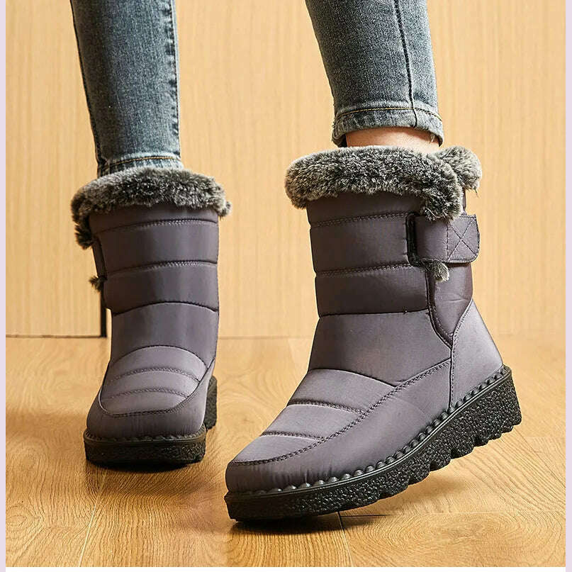 Women's Boots 2024 Trend Winter Shoes For Woman Winter Boots Ankle Low Heels Botas Mujer Waterproof Snow Boots With Fur Shoes - KIMLUD