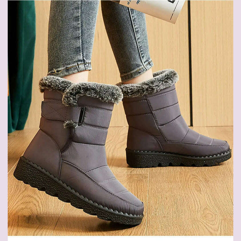 Women's Boots 2024 Trend Winter Shoes For Woman Winter Boots Ankle Low Heels Botas Mujer Waterproof Snow Boots With Fur Shoes - KIMLUD