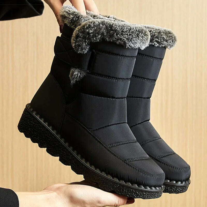 Women's Boots 2024 Trend Winter Shoes For Woman Winter Boots Ankle Low Heels Botas Mujer Waterproof Snow Boots With Fur Shoes - KIMLUD