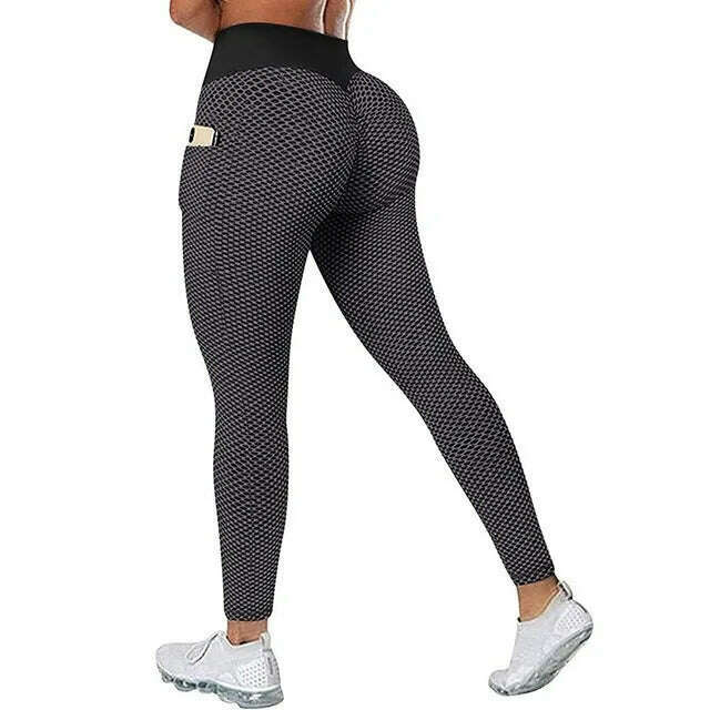 Women's Casual Fitness Trousers High Waist Pocket Yoga Leggings Scrunch Butt Workout Tights High Waist Push Up Yoga Gym Leggings - KIMLUD