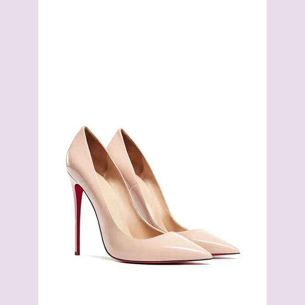 KIMLUD, Women's heels 2025 trend Leather Luxury Pumps Red Bottom Pointed Toe High Heels Elegant Stiletto Party Ladies Shoes Woman 12cm, KIMLUD Womens Clothes