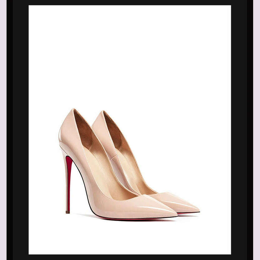 KIMLUD, Women's heels 2025 trend Leather Luxury Pumps Red Bottom Pointed Toe High Heels Elegant Stiletto Party Ladies Shoes Woman 12cm, KIMLUD Womens Clothes