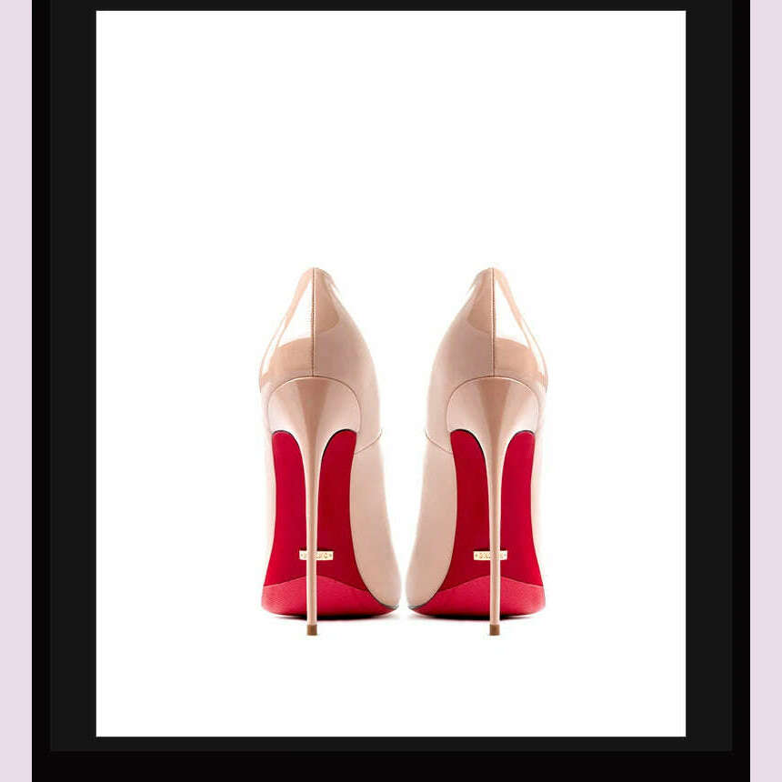 KIMLUD, Women's heels 2025 trend Leather Luxury Pumps Red Bottom Pointed Toe High Heels Elegant Stiletto Party Ladies Shoes Woman 12cm, KIMLUD Womens Clothes