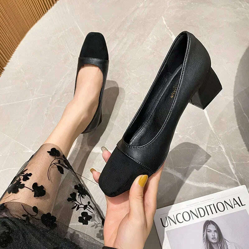 KIMLUD, Women's High Heels Luxury Designer Shoes French Autumn New Slip on Casual Office Work Loafer Pumps Zapatillas Mujer 2024, KIMLUD Womens Clothes