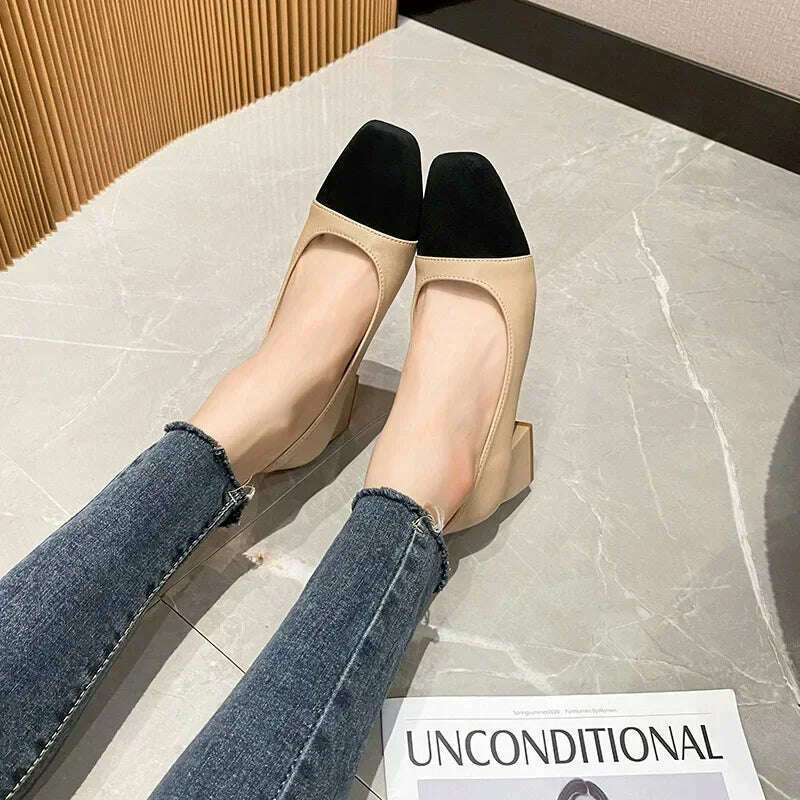 KIMLUD, Women's High Heels Luxury Designer Shoes French Autumn New Slip on Casual Office Work Loafer Pumps Zapatillas Mujer 2024, KIMLUD Womens Clothes