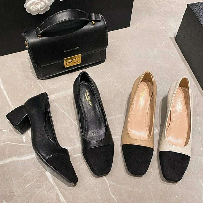 KIMLUD, Women's High Heels Luxury Designer Shoes French Autumn New Slip on Casual Office Work Loafer Pumps Zapatillas Mujer 2024, KIMLUD Womens Clothes