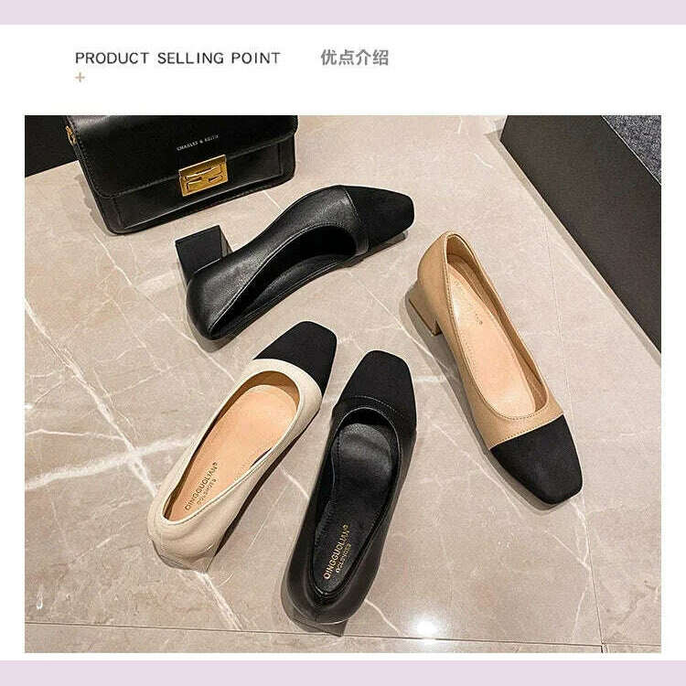 KIMLUD, Women's High Heels Luxury Designer Shoes French Autumn New Slip on Casual Office Work Loafer Pumps Zapatillas Mujer 2024, KIMLUD Womens Clothes