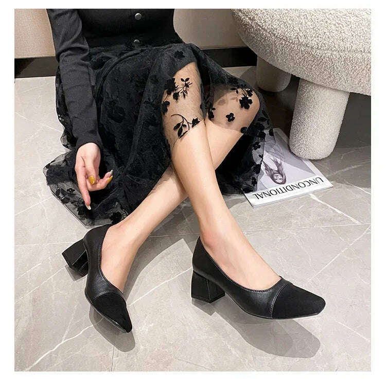 KIMLUD, Women's High Heels Luxury Designer Shoes French Autumn New Slip on Casual Office Work Loafer Pumps Zapatillas Mujer 2024, KIMLUD Womens Clothes