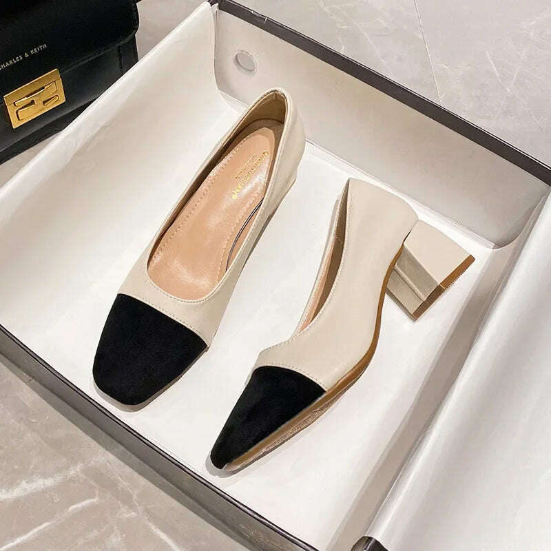 KIMLUD, Women's High Heels Luxury Designer Shoes French Autumn New Slip on Casual Office Work Loafer Pumps Zapatillas Mujer 2024, KIMLUD Womens Clothes