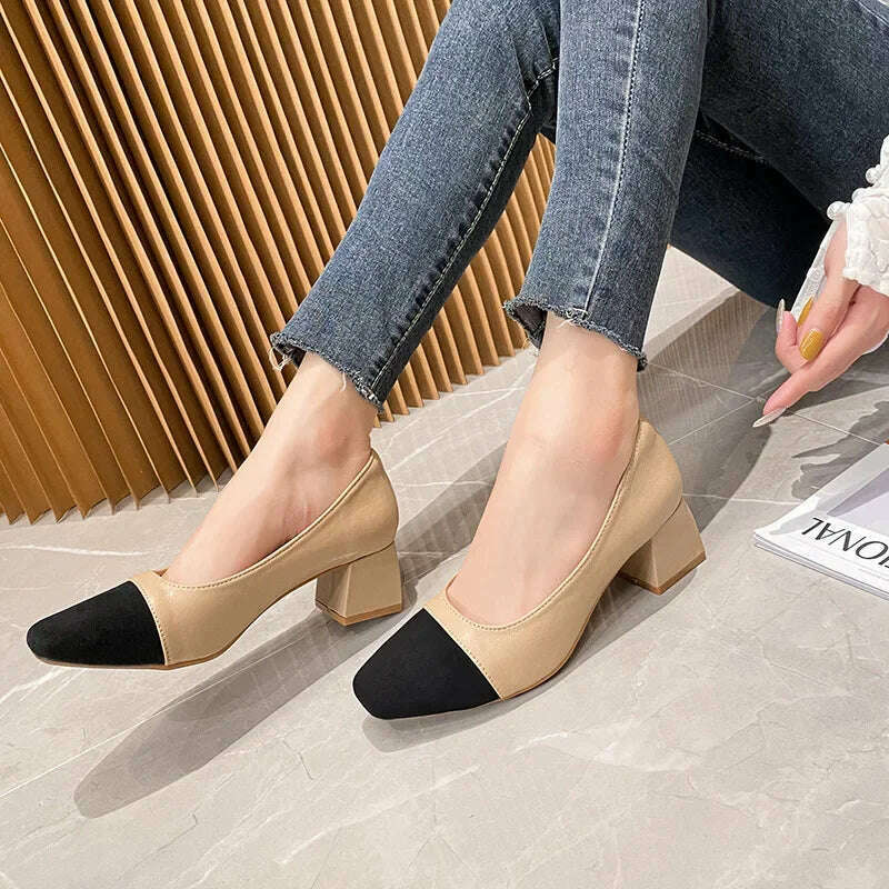 KIMLUD, Women's High Heels Luxury Designer Shoes French Autumn New Slip on Casual Office Work Loafer Pumps Zapatillas Mujer 2024, KIMLUD Womens Clothes