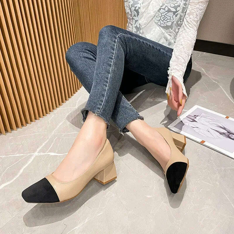 KIMLUD, Women's High Heels Luxury Designer Shoes French Autumn New Slip on Casual Office Work Loafer Pumps Zapatillas Mujer 2024, Khaki / 33, KIMLUD APPAREL - Womens Clothes