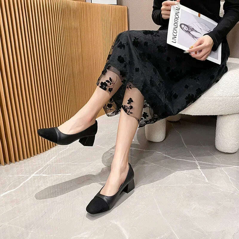 KIMLUD, Women's High Heels Luxury Designer Shoes French Autumn New Slip on Casual Office Work Loafer Pumps Zapatillas Mujer 2024, black / 33, KIMLUD APPAREL - Womens Clothes