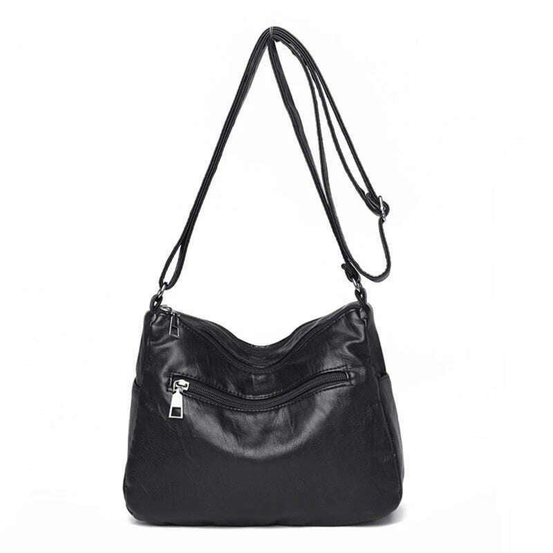KIMLUD, Women's Multi Zipper Shoulder Bag, Versatile Solid Color Faux Leather Crossbody Bag, KIMLUD Womens Clothes