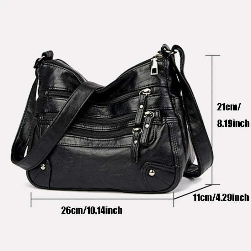 KIMLUD, Women's Multi Zipper Shoulder Bag, Versatile Solid Color Faux Leather Crossbody Bag, KIMLUD Womens Clothes