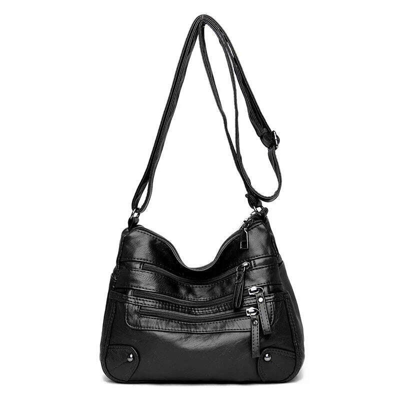KIMLUD, Women's Multi Zipper Shoulder Bag, Versatile Solid Color Faux Leather Crossbody Bag, Black, KIMLUD APPAREL - Womens Clothes