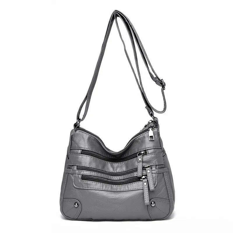 KIMLUD, Women's Multi Zipper Shoulder Bag, Versatile Solid Color Faux Leather Crossbody Bag, grey, KIMLUD APPAREL - Womens Clothes