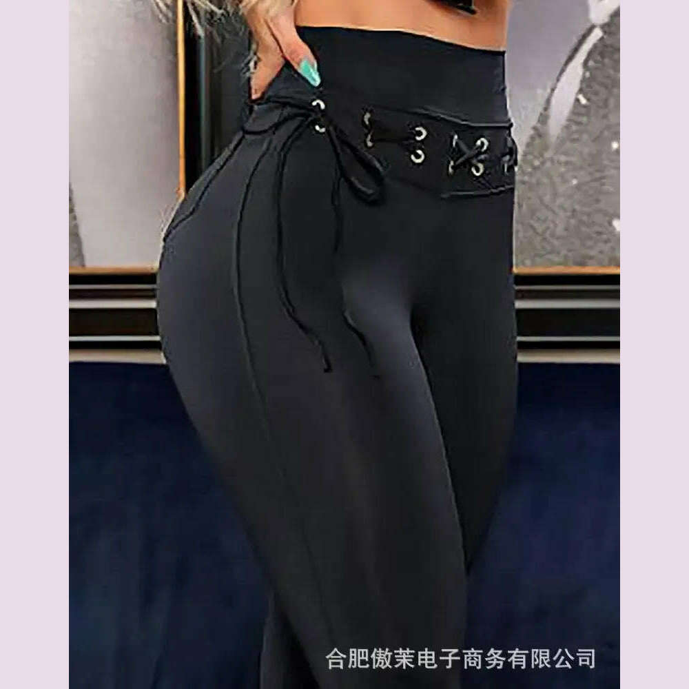 KIMLUD, Women's pants casual Eyelet Tie Leggings 2022 summer autumn spring new fashion skinny female trouser slim ladies outfits, KIMLUD Womens Clothes
