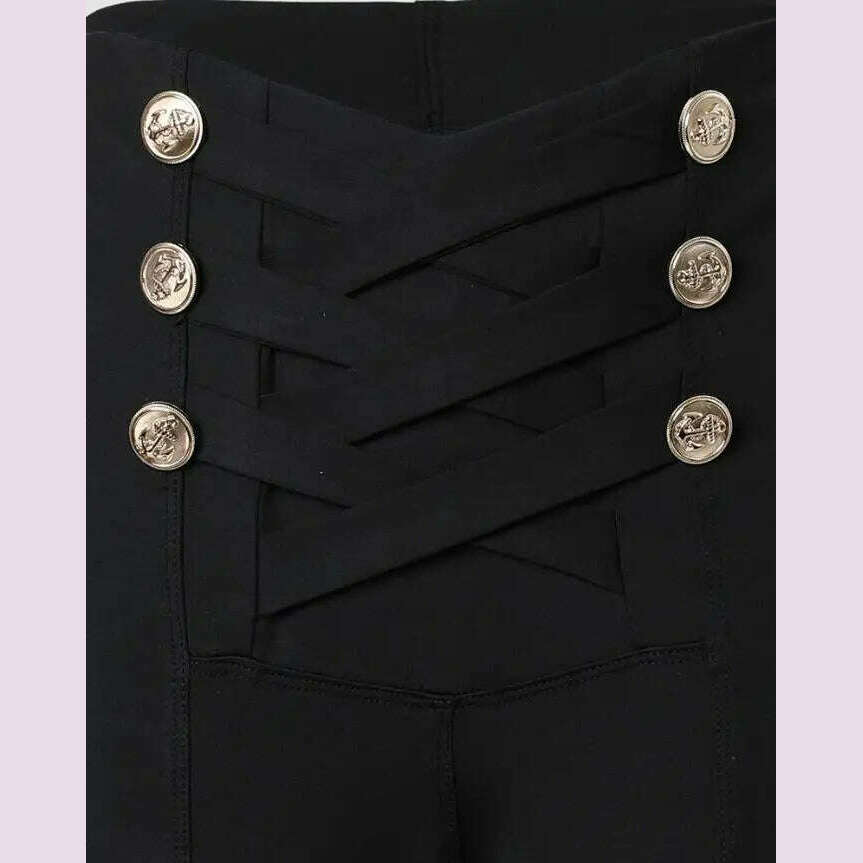 KIMLUD, Women's Pants High Waist Trousers 2023 Button Decoration Office Solid Color Elegant Hip Lifting Leggings Skinny Pencil Pants, KIMLUD Womens Clothes